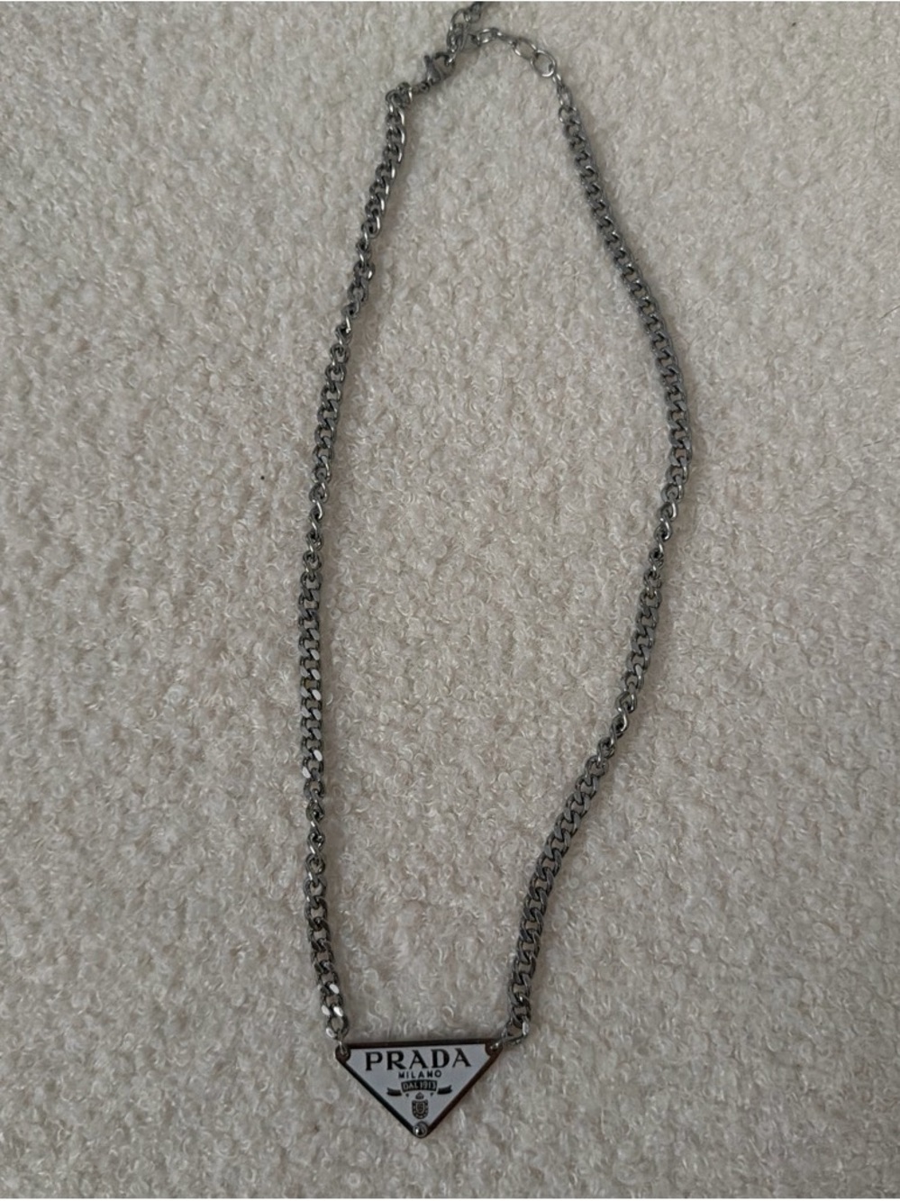 Silver White Triangle Prada Necklace